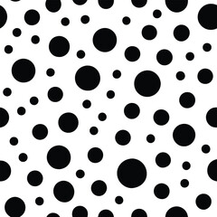 Seamless Black and White Polka Dot Pattern Vector Illustration - Circular Shapes, Flat Design, Simple Repeating Pattern, Ideal for Backgrounds, Fabrics, Wallpapers, and Graphic Design Projects