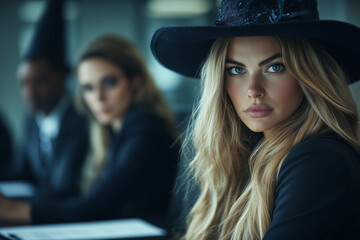 An attractive young woman in a stylish black hat