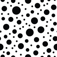 Seamless Black and White Polka Dot Pattern Vector Illustration - Circular Shapes, Flat Design, Simple Repeating Pattern, Ideal for Backgrounds, Fabrics, Wallpapers, and Graphic Design Projects