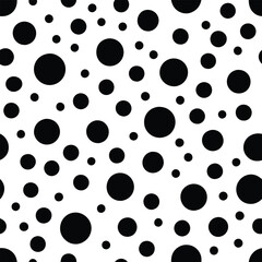 Seamless Black and White Polka Dot Pattern Vector Illustration - Circular Shapes, Flat Design, Simple Repeating Pattern, Ideal for Backgrounds, Fabrics, Wallpapers, and Graphic Design Projects
