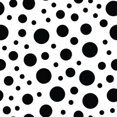 Seamless Black and White Polka Dot Pattern Vector Illustration - Circular Shapes, Flat Design, Simple Repeating Pattern, Ideal for Backgrounds, Fabrics, Wallpapers, and Graphic Design Projects