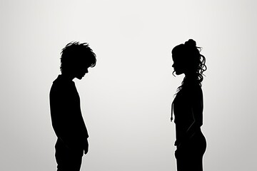 Elegant minimalist silhouettes of lovers leaning together in a romantic profile design artwork