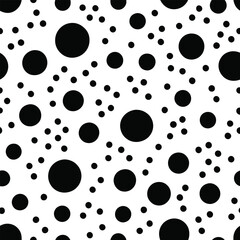 Seamless Black and White Polka Dot Pattern Vector Illustration - Circular Shapes, Flat Design, Simple Repeating Pattern, Ideal for Backgrounds, Fabrics, Wallpapers, and Graphic Design Projects