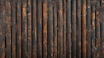 Rows of aged iron rods display a beautifully textured surface with rust and character