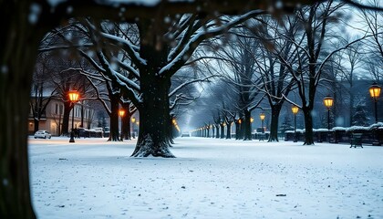 snow in the city park