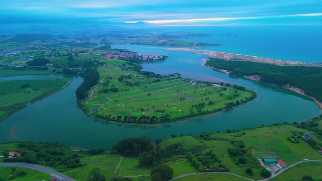 View of the Mogro Estuary and the Liencres Natural Park from La Picota mountain in the Liencres mountain range. Municipality of Pi&eacute;lagos. Cantabrian Sea. Cantabria. Spain. Europe