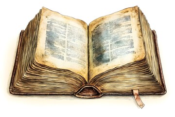 An open, weathered book, its pages aged and filled with text that hints at the wisdom and stories preserved within.