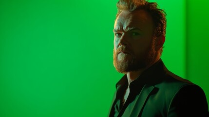 The performers confident expression captures the essence of live theater.