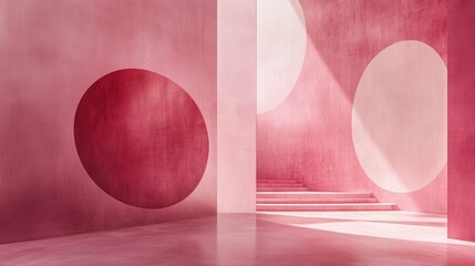 Abstract Pink Architectural Space with Geometric Shapes and Soft Natural Light