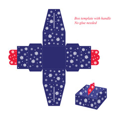 Blue box template with snowflakes, winter, vector illustration isolated on white background