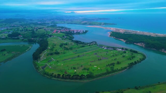 View of the Mogro Estuary and the Liencres Natural Park from La Picota mountain in the Liencres mountain range. Municipality of Pi&eacute;lagos. Cantabrian Sea. Cantabria. Spain. Europe