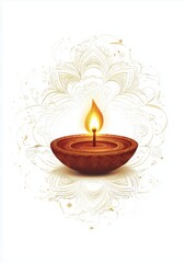 Intricately designed diya with floral motif on bright white background