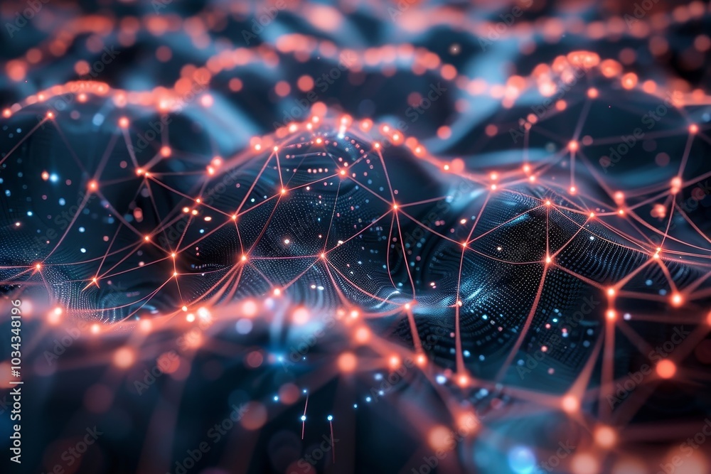 Poster a vibrant network of glowing nodes and lines creates an intricate digital landscape, showcasing the 