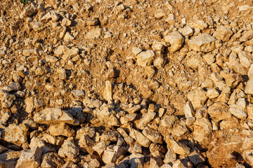 Mound of limestone rubble for crushed stone production