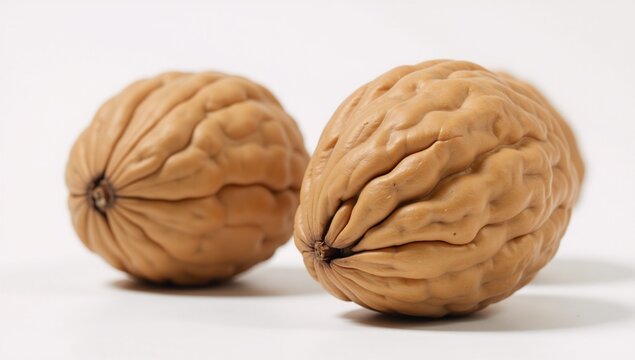 Isolated walnuts on white backdrop
