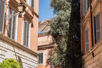 Architecture of Rome, Italy. Old buildings and streets on sunny summer day
