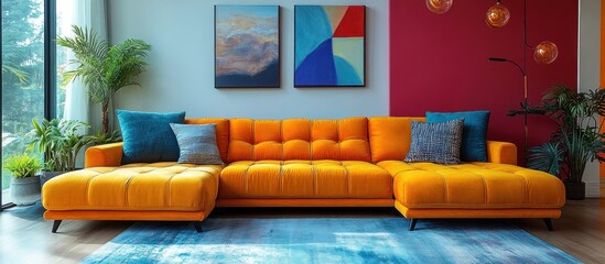Orange Sectional Sofa in Modern Living Room