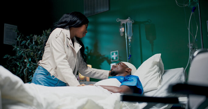 African girl surprises her boyfriend at the hospital.