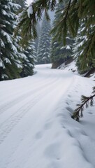 Obraz premium Wintery forest-lined snowy road scene