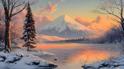 mountain fuji in morning winter. 