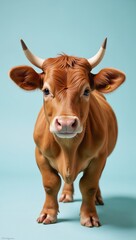 Vibrant portrait depicting a cow adorned with a pair of horns