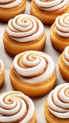 Fototapeta premium Warm cinnamon rolls sit invitingly in a dish, drizzled with creamy icing, creating a delicious breakfast treat perfect for sharing with friends and family