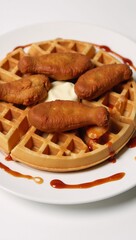 Savory Chicken  Waffles Crispy Fried Chicken on Fluffy Waffles with Hot Sauce