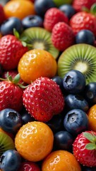 Obraz premium A dynamic depiction of fruit splashing in water droplets