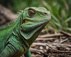 Fototapeta premium green lizard wild life photography , close up lizard image photo , iguana ,green lizard , animal photography 