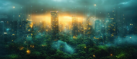 Digital Cityscape with Forest