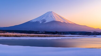 mountain fuji in morning winter. 