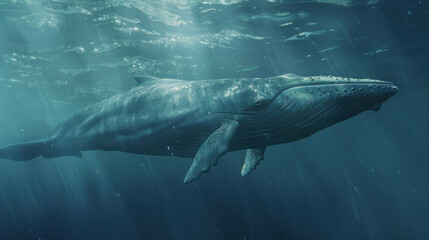 Fototapeta premium image of the Blue whale, one of animal that has been listed under the endangered species. 