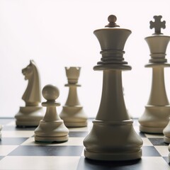 Digital illustration portraying a classic chessboard against a plain white backdrop for a sleek and elegant design