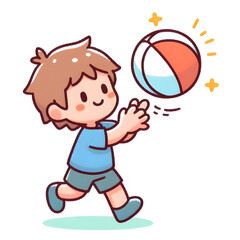 Happy boy running and catching a beach ball