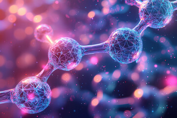 Glowing colorful molecular structure in digital space