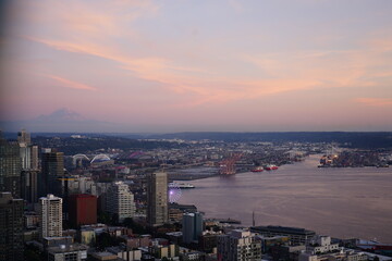 city skyline at sunset