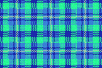 Teenage vector plaid seamless, scratched fabric texture check. Duvet cover tartan background pattern textile in blue and mint colors.
