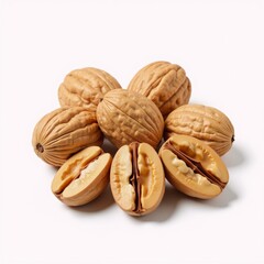 Fototapeta premium Watercolor illustration showcasing walnuts on a white background for use in nutritional contexts