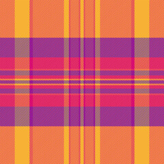 Cut out background check tartan, curved seamless vector fabric. Primary textile plaid texture pattern in red and amber colors.