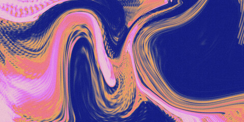 Vibrant gradient background texture with wavy lines and noise grain. Dynamic abstract texture with fluid stains and swirls. Psychedelic backdrop.