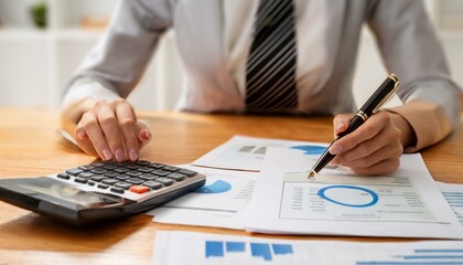 Fototapeta premium Businesswoman Calculating Invoices