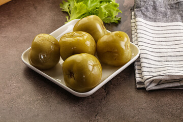 Homemade pickled green tomato appetizer