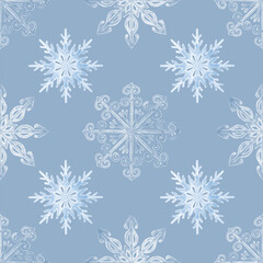 Watercolour snowflakes, vector, blue background. Seamless floral pattern-451.
