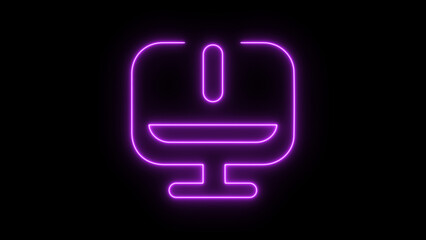 Neon Computer icon, Display Medical icon, Computer Speaker Computer monitor mute speaker. Abstract neon monitor icon on black background. Glowing neon icon on brick wall background