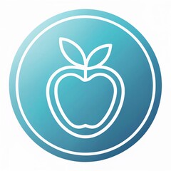 Fototapeta premium Minimalist apple icon with leaves on a gradient blue circular background 