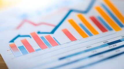 Close-up of Colorful Bar and Line Graphs on a White Paper