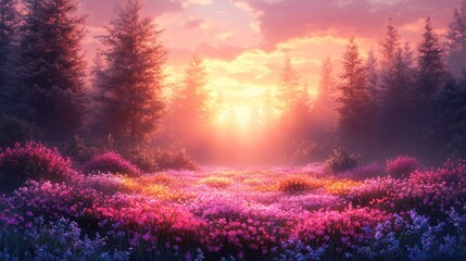 Fototapeta premium Magical Sunrise over a Field of Flowers