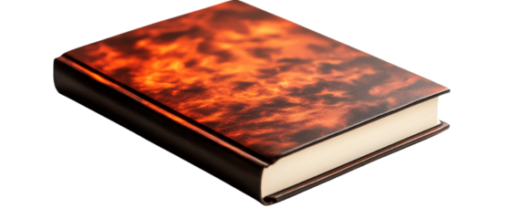 Book with fiery cover, white isolate background