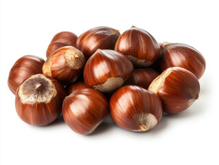 Pile of Fresh Hazelnuts on a White Background.