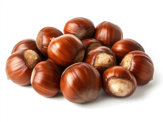 Obraz premium Pile of Fresh Hazelnuts on a White Background.